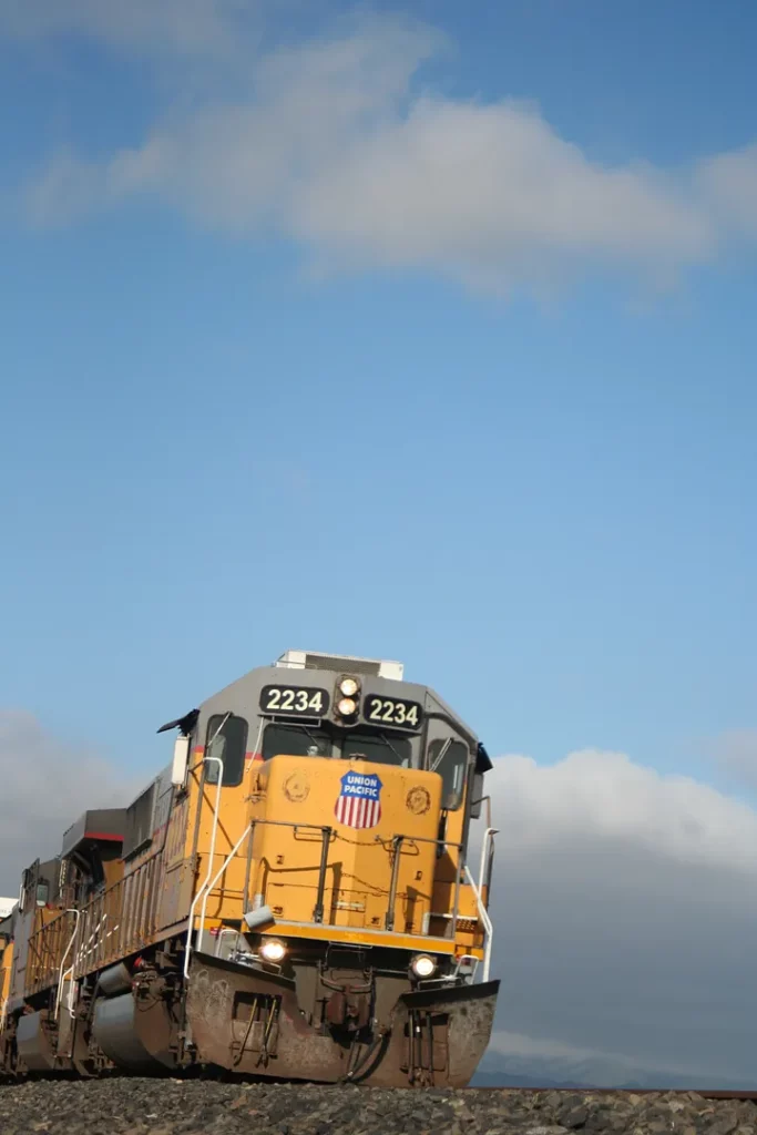 The locomotive of a freight train.