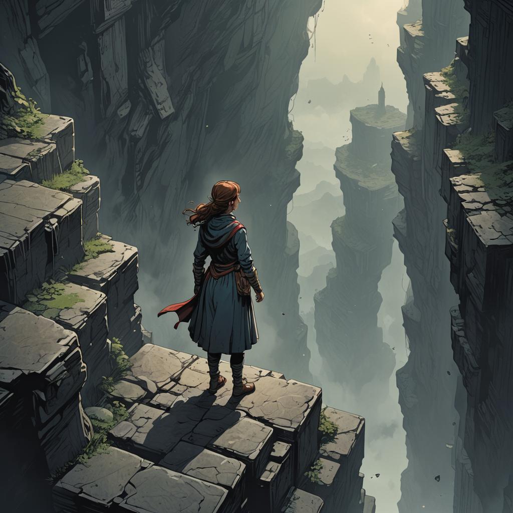 A heroine confronts a daunting chasm.