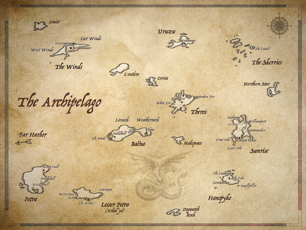 A map of various scattered islands. The largest text in the image identifies this as "The Archipelago."