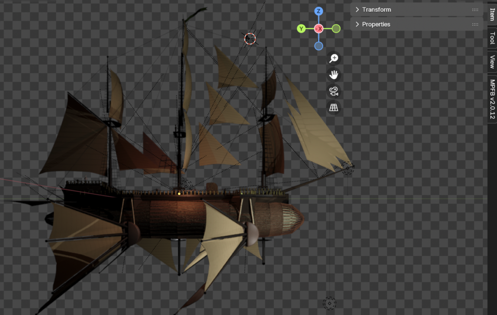 A 3D model of an airship.