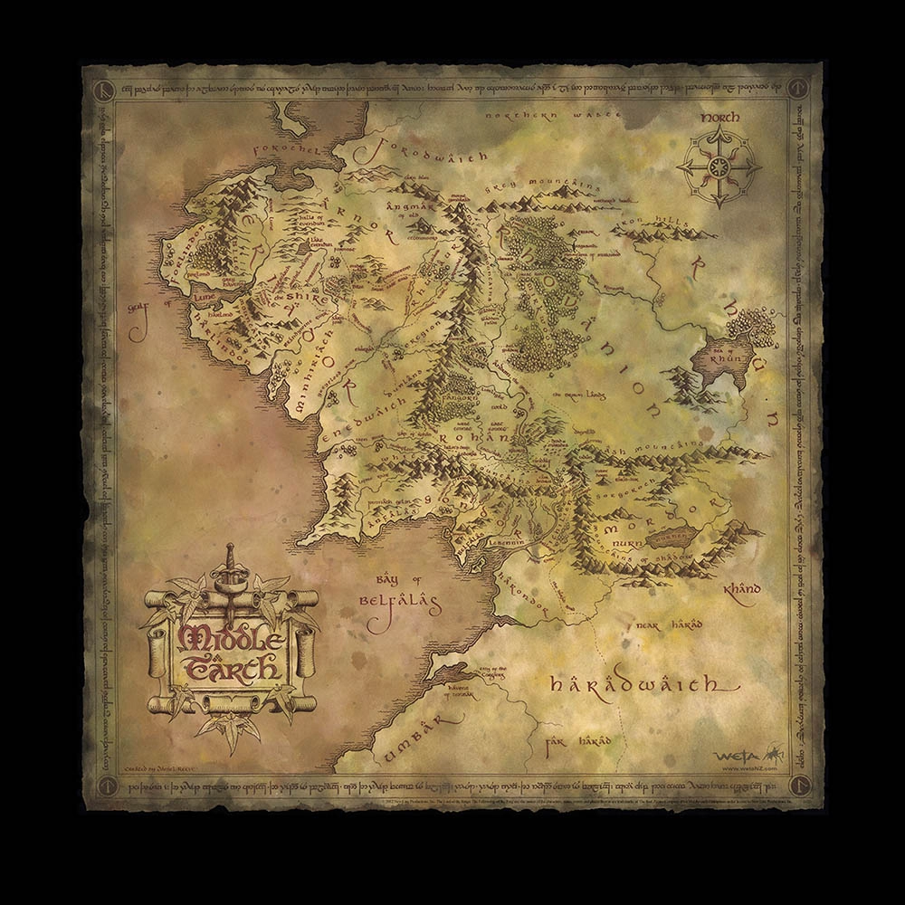 A map of Middle Earth from J.R.R. Tolkien's The Lord of the RIngs.