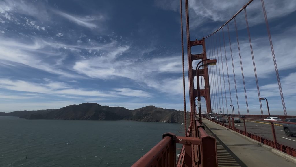 The Golden Gate Bridge with the Marin Headlands just behind.