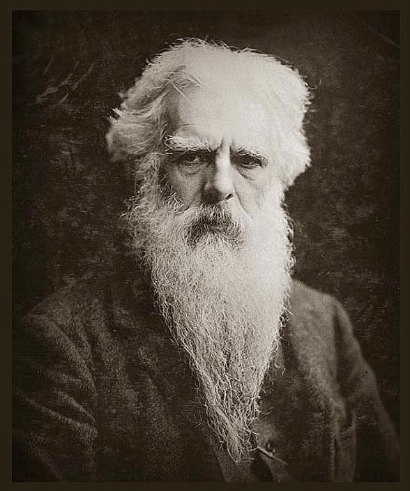 Photo of Eadweard Muybridge, aged 69. His hair and long beard are pure white.